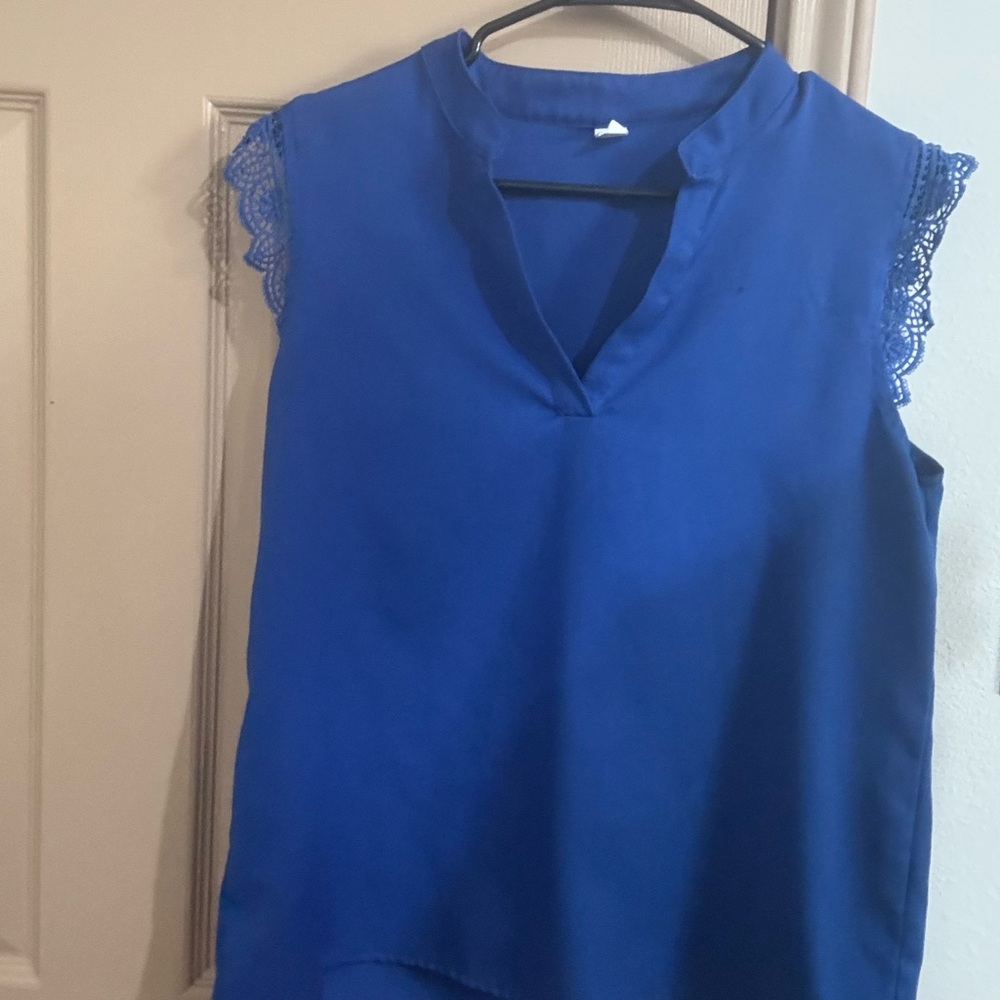 Blue Lace Sleeve Women's Top